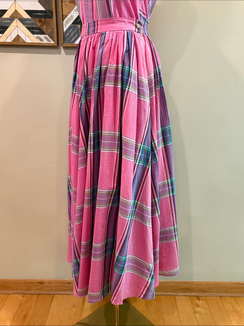 Vintage Ralph Lauren Blue Label 80s Pink Plaid Sleeveless Top + Maxi Skirt Set - Picture 6 of 16
